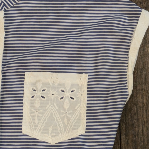 EUC Zara Basic S 100% Cotton Pinstripe Eyelet Button Down Zip Fly Jumpsuit - Picture 2 of 10